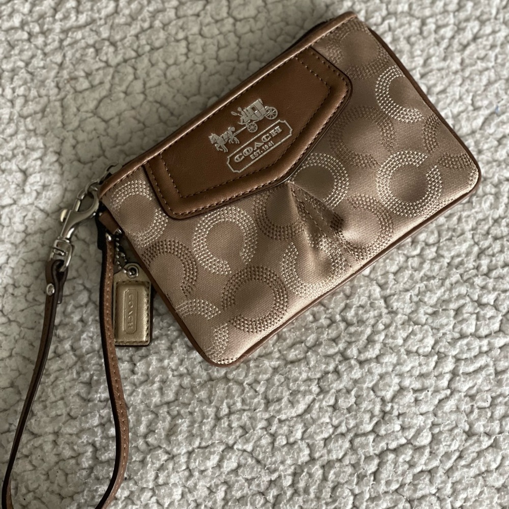Authentic Coach Logo Wristlet - Brown/Tan Colour